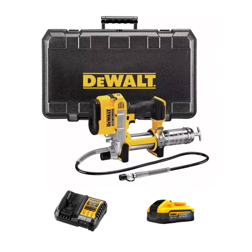Pistola per il grasso DeWALT DCGG571H1K (1 x 5,0 Ah Powerstack + DCB1104 + Valigetta di trasporto)