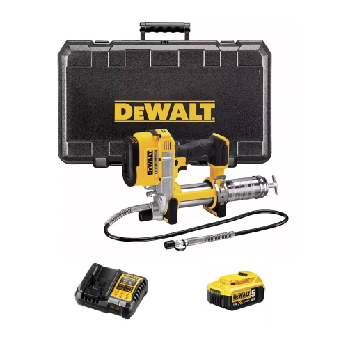 Pistola per il grasso DeWALT DCGG571P1K (1 x 5,0 Ah + DCB1104 + Valigetta di trasporto)