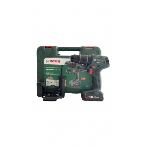 Trapano avvitatore a percussione a batteria Bosch ADVANCEDIMPACT18V-80 da 13 mm, 82 Nm, 1950 giri/min, 29250 colpi/min, 1 batteria da 2,5 Ah agli ioni di litio da 18 V con valigetta.