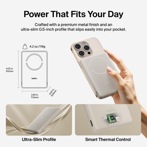 BELKIN BOOSTCHARGE SLIM 5000MAH MAG.POWERB. 7,5W SAND BPD020HQSA MOD. BPD020HQSA EAN 0745883953356