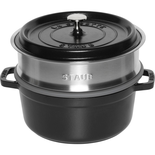 STAUB COCOTTE ROTONDA 24 CM NERA CON CESTELLO VAPORE MOD. 1010559 EAN 3272340054372