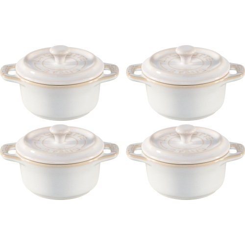 STAUB SET 4 MINI COCOTTE ROTONDE CERAMICA AVORIO MOD. 1008680 EAN 3272340049989