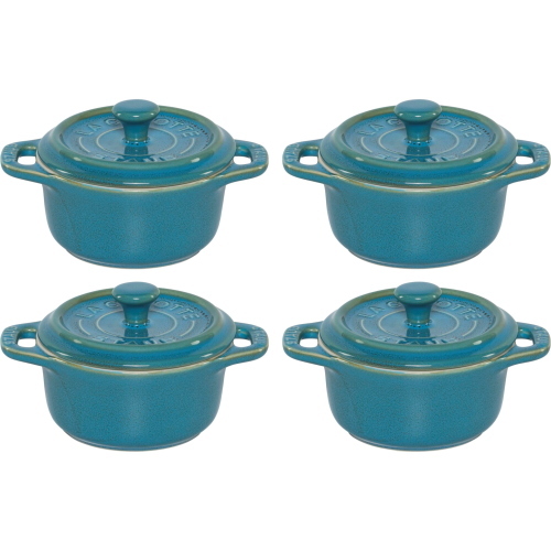 STAUB SET 4 MINI COCOTTE ROTONDE CERAMICA TURCHESE ANTICO MOD. 1008678 EAN 3272340049965