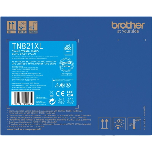 Brother TN-821XLC ciano toner 6.000 pagine 9000 pagine
