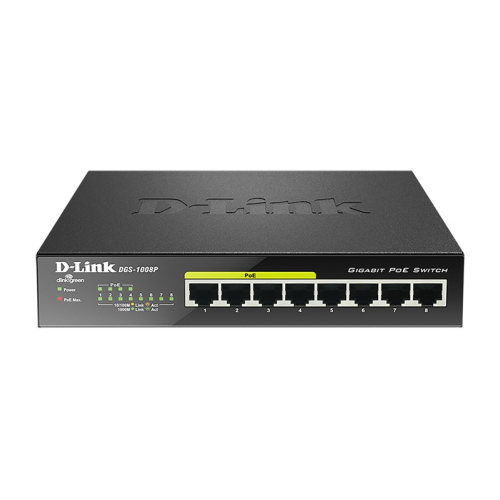 D-Link DGS-1008P switch Gigabit PoE 8 porte nero