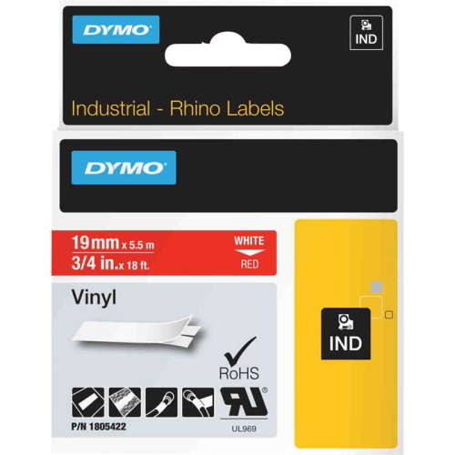 DYMO 1805422 Rhino nastro vinile industriale 19 mm x 5,5 m bianco su rosso