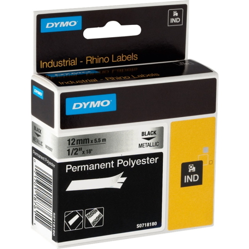 DYMO Rhino nastro poliestere permanente 12 mm nero su argento