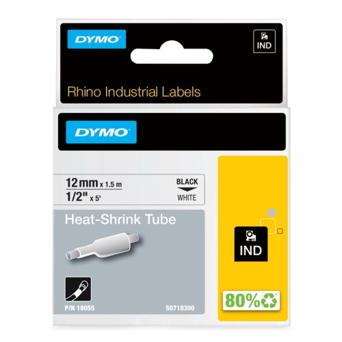 DYMO Rhino 18055 guaina termorestringente 12 mm x 1,5 m nero su bianco