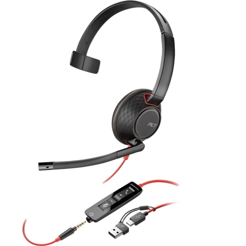 HP Poly Cuffie monoaurali Blackwire 5210 USB-C + spinotto 3,5 mm + adattatore USB-C/A nero (8X230AA) 165.2 g