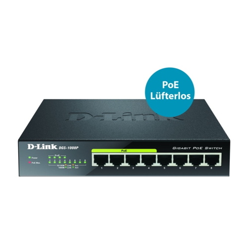 D-Link DGS-1008P switch Gigabit PoE 8 porte nero