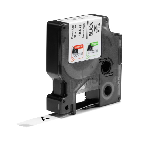 DYMO 18483 Rhino nastro poliestere permanente 12 mm x 5,5 m nero su bianco
