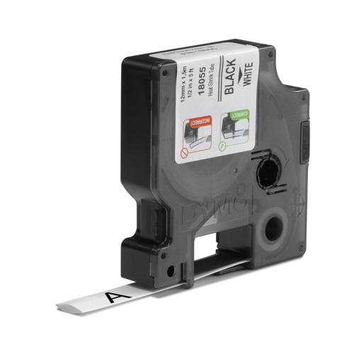 DYMO Rhino 18055 guaina termorestringente 12 mm x 1,5 m nero su bianco