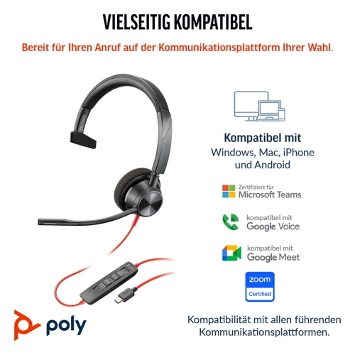 HP Poly Blackwire cuffie USB nere 8X216AA