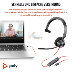 HP Poly Blackwire cuffie USB nere 8X216AA