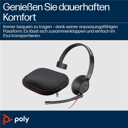 HP Poly Cuffie monoaurali Blackwire 5210 USB-C + spinotto 3,5 mm + adattatore USB-C/A nero (8X230AA) 165.2 g