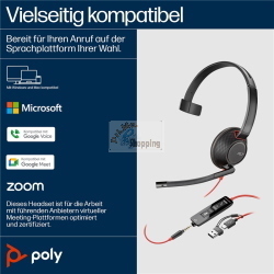 HP Poly Cuffie monoaurali Blackwire 5210 USB-C + spinotto 3,5 mm + adattatore USB-C/A nero (8X230AA) 165.2 g