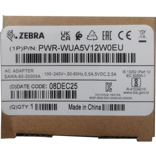 Zebra PWR-WUA5V12W0EU alimentatore USB 5 V 2,5 A con spina UE nero