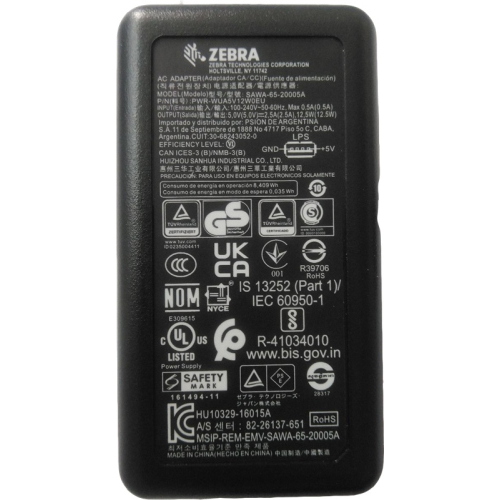 Zebra PWR-WUA5V12W0EU alimentatore USB 5 V 2,5 A con spina UE nero