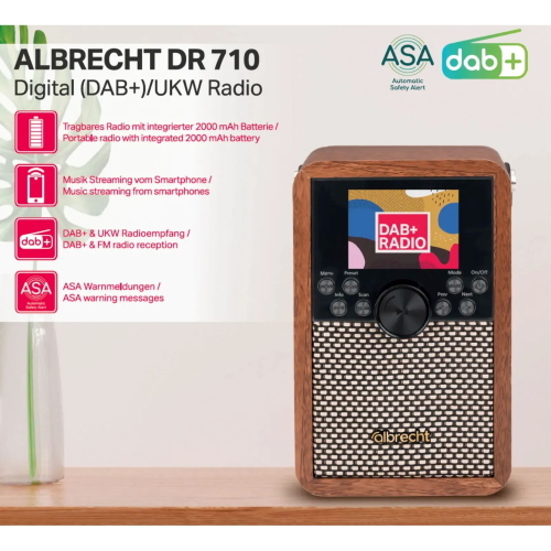 Albrecht DR 710 - Radio portatile DAB+ e FM con ASA e batteria - Cod. produttore: DR 710