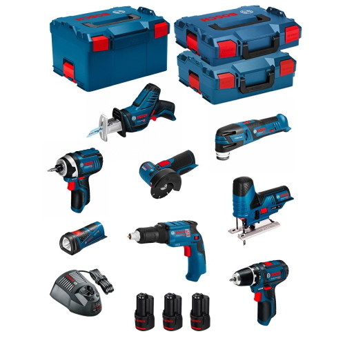 Bosch Professional BMK8-28AD3 kit 12 V con 8 utensili, 3 batterie 2,0 Ah e L-BOXX