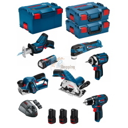 Bosch Professional BMK7-28DD3 kit 12 V con 7 utensili, pialla e 3 batterie 2,0 Ah