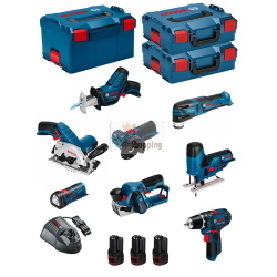 Bosch Professional BMK8-28FD3 kit 12 V con 8 utensili, pialla e 3 batterie 2,0 Ah
