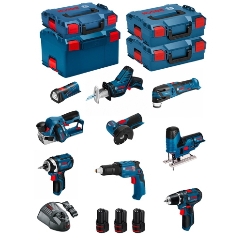 Bosch Professional BMK9-28CD3 kit 12 V con 9 utensili, 3 batterie 2,0 Ah e 4 L-BOXX