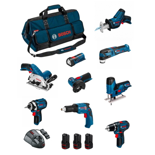 Bosch Professional BMKB9-28AD3 kit 12 V con 9 utensili, 3 batterie 2,0 Ah e borsa HDBAG