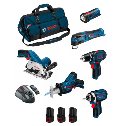Bosch Professional BMKB6-28AD3 kit 12 V con 6 utensili, 3 batterie 2,0 Ah e borsa HDBAG