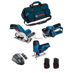 Bosch Professional BMKB3-28AD2 kit legno 12 V con sega circolare, seghetto e pialla