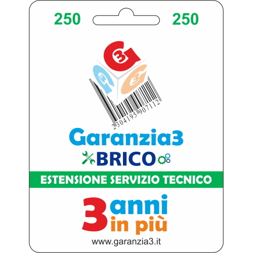 Garanzia3 BRICO 250 G3BPDIT250 estensione del servizio tecnico 3 anni, massimale 250 euro
