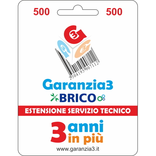 Garanzia3 BRICO 500 G3BPDIT500 estensione del servizio tecnico 3 anni, massimale 500 euro
