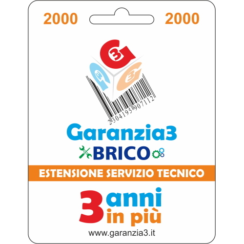Garanzia3 BRICO 2000 G3BPDIT2000 estensione del servizio tecnico 3 anni, massimale 2.000 euro