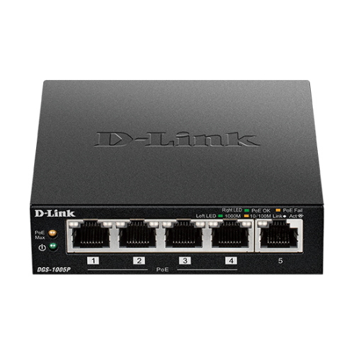 D-Link DGS-1005P DGS-1005P/E switch 5 porte Gigabit, 4 PoE+ e budget 60 W