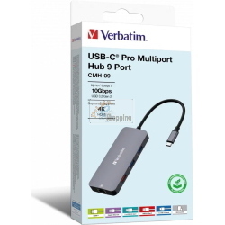Verbatim CMH-09 32152 hub USB-C Pro 9 porte HDMI 4K Gigabit Ethernet SD microSD