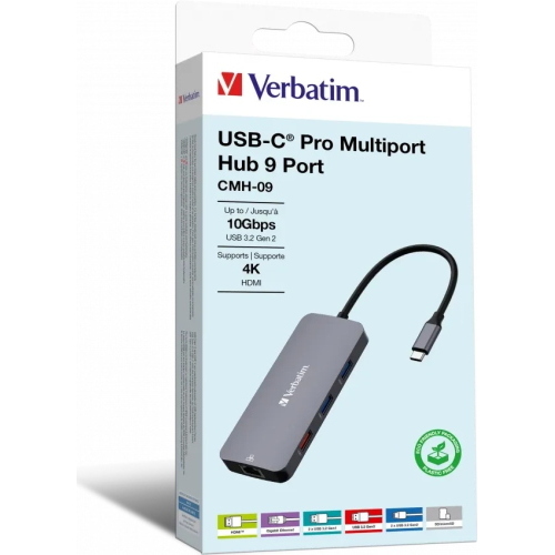 Verbatim CMH-09 32152 hub USB-C Pro 9 porte HDMI 4K Gigabit Ethernet SD microSD