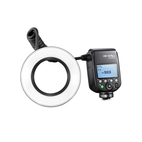 Godox MF-R76C flash anulare macro TTL per Canon da 76 Ws con HSS e kit anelli 49–77 mm