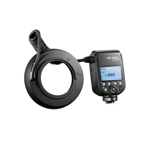 Godox MF-R76C flash anulare macro TTL per Canon da 76 Ws con HSS e kit anelli 49–77 mm