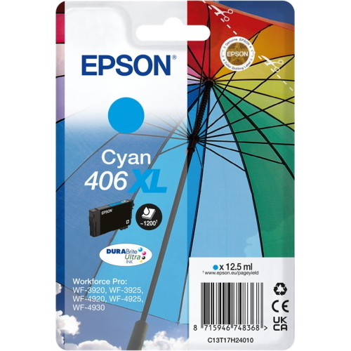 Epson 406XL C13T17H24010 cartuccia originale ciano, 1.200 pagine