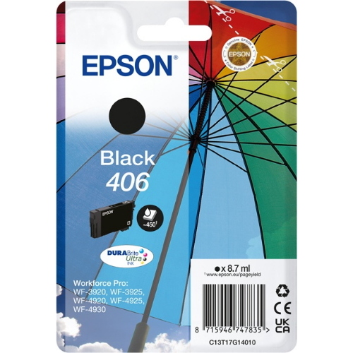 Epson 406 C13T17G14010 cartuccia originale nera, 450 pagine