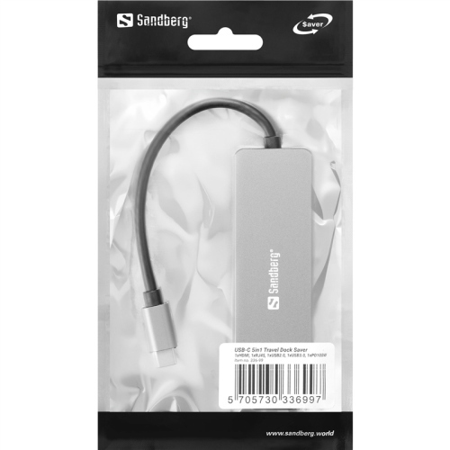 Sandberg 336-99 USB-C 5-in-1 Travel Dock Saver con HDMI 4K e PD 100 W