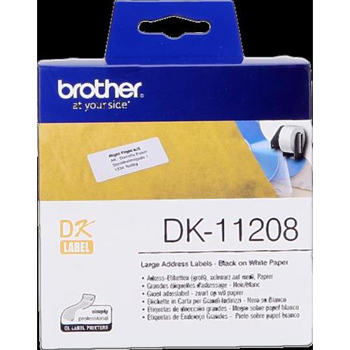 ORIGINALE Brother Etichette Nero su bianco DK-11208 etichette in carta per indirizzi, 38x90 mm bianco 400 et./ruolo mod.  DK-11208  EAN 4977766628129