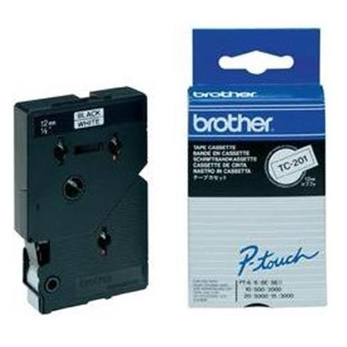 ORIGINALE Brother Nastro Nero su bianco TC-201 12 mm x 7,7 m, laminato mod.  TC-201  EAN 4977766050524