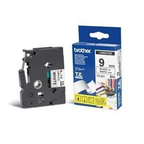 ORIGINALE Brother Nastro Nero su bianco TZe-221 TZ-221 9 mm x 8 m, laminato mod.  TZe-221 TZ-221 EAN 4977766685085