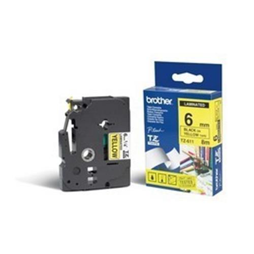 ORIGINALE Brother Nastro Nero su giallo TZe-611 TZ-611 6 mm x 8 m, laminato mod.  TZe-611 TZ-611 EAN 4977766686624
